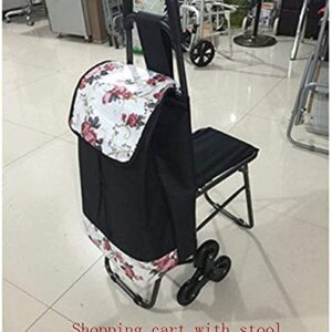 Shopping Trolley on Wheels Multi Function Shopping Cart Trolley On Wheels with Seat Fold Down Seat Lightweight Stair Climbing Cart with Removable Waterproof Oxford Cloth Bag Storage Hand Trucks,Sho