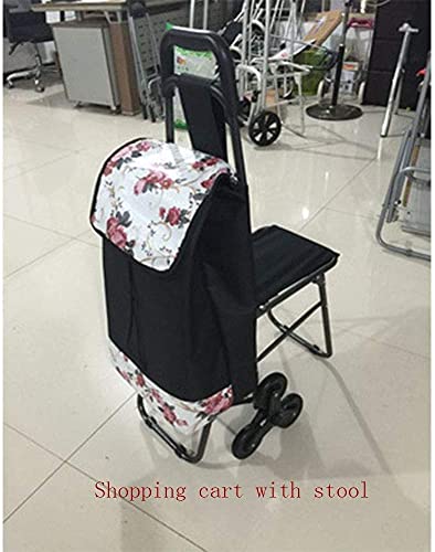 Shopping Trolley on Wheels Multi Function Shopping Cart Trolley On Wheels with Seat Fold Down Seat Lightweight Stair Climbing Cart with Removable Waterproof Oxford Cloth Bag Storage Hand Trucks,Sho