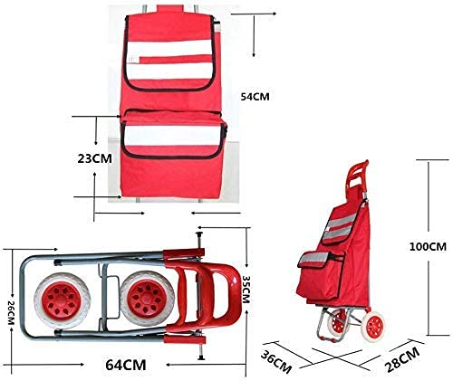 Shopping Trolley on Wheels Multi Function Shopping Cart Fashion Folding Grocery Portable Trolley Thick Aluminum Frame Waterproof Cloth Storage Hand Trucks,Black,36 * 28 * 100Cm