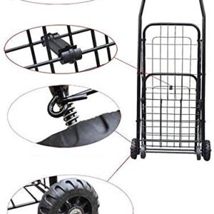 Shopping Trolley on Wheels Multi Function Shopping Cart Portable Folding Wrought Iron Trolley Luggage Trailer Special Spray Treatment Intimate Basket Buckle Storage Hand Trucks,Black,88Cm ,S