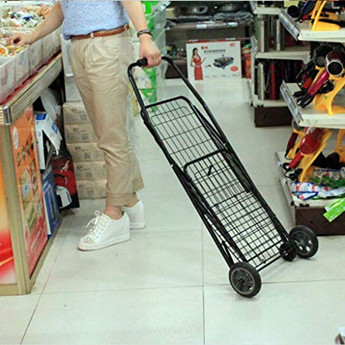 Shopping Trolley on Wheels Multi Function Shopping Cart Portable Folding Wrought Iron Trolley Luggage Trailer Special Spray Treatment Intimate Basket Buckle Storage Hand Trucks,Black,88Cm ,S