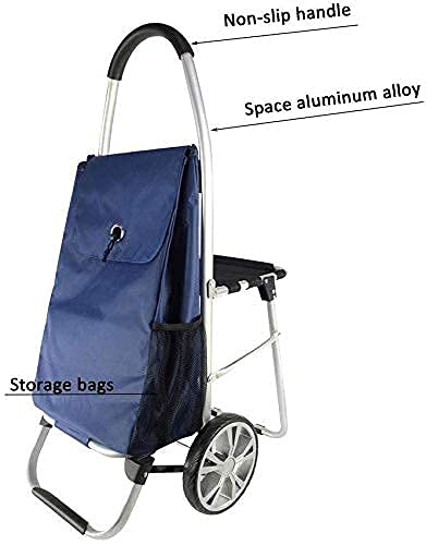 Shopping Trolley on Wheels Multi Function Shopping Cart with Seat Folding Collapsible Trolley Portable Non-Slip Handle Bearing Gravity Enhanced Storage Hand Trucks,Red,60 * 100Cm ,Sho