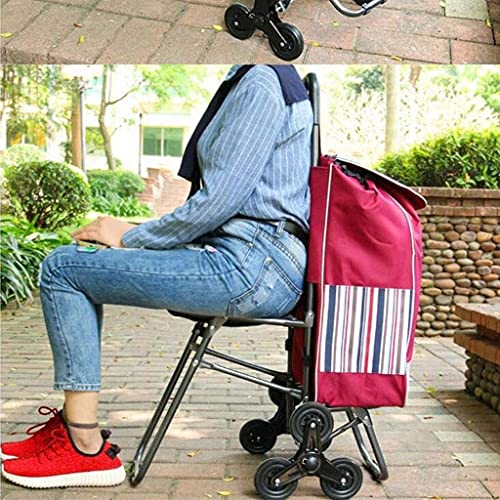 Shopping Trolley on Wheels Multi Function Shopping Cart Trolley On 6 Wheels Portable Aluminum Alloy Folding Elderly Supermarket Trolley with Seat Plate Storage Hand Trucks,Blue ,