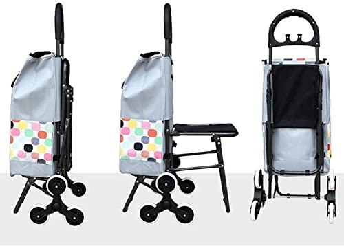 Shopping Trolley on Wheels Multi Function Shopping Cart Trolley Old Age Handcart Stair Climber with Hook Handle Seat Removable Waterproof Canvas Bag Storage Hand Trucks,Black,A ,Shopping Trol