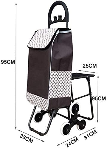 Shopping Trolley on Wheels Multi Function Shopping Cart Trolley Old Age Handcart Stair Climber with Hook Handle Seat Removable Waterproof Canvas Bag Storage Hand Trucks,Black,A ,Shopping Trol