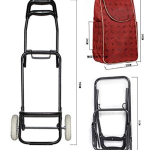 Shopping Trolley on Wheels Multi Function Shopping Cart High Capacity Steel Pipe Cart/Bag Car Luggage Cart/Collapsible Trolley Storage Hand Trucks,Red Wine ,