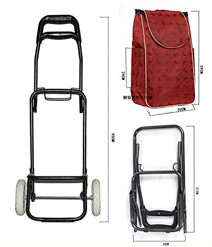 Shopping Trolley on Wheels Multi Function Shopping Cart High Capacity Steel Pipe Cart/Bag Car Luggage Cart/Collapsible Trolley Storage Hand Trucks,Red Wine ,