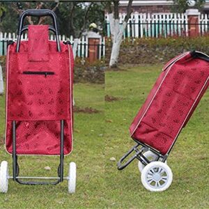 Shopping Trolley on Wheels Multi Function Shopping Cart High Capacity Steel Pipe Cart/Bag Car Luggage Cart/Collapsible Trolley Storage Hand Trucks,Red Wine ,