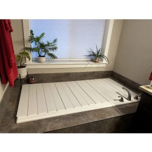 bathtub tray, foldable anti-dust bathtub cover, 6mm thick pvc shutter bath lid for store wine glass, books, tablets, cellphones ( color : white , size : 171x70cm/67 x28 )