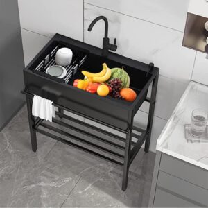 commercial stainless steel kitchen sink, outdoor sink, 1 compartment free standing utility sink heavy duty floor mounted wash station with faucet and storage shelves for indoor outdoor ( size : 60*45*