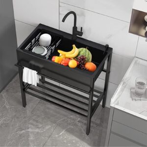 Commercial Stainless Steel Kitchen Sink, Outdoor Sink, 1 Compartment Free Standing Utility Sink Heavy Duty Floor Mounted Wash Station with Faucet and Storage Shelves for Indoor Outdoor ( Size : 60*45*