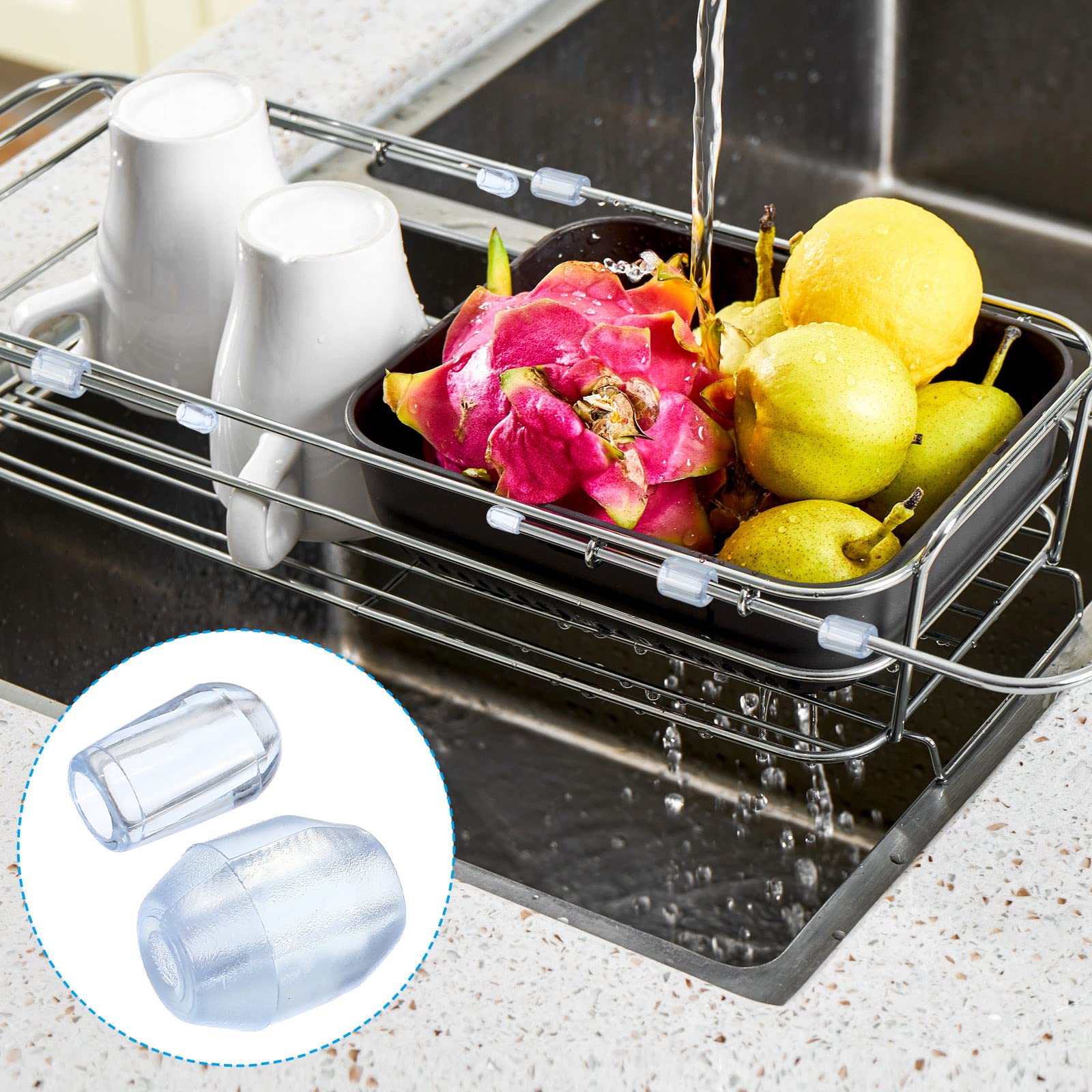 PATIKIL Kitchen Sink Rack Feet, 1Set/20Pcs Plastic Sink Protector Feet with 20Pcs 4mm ID x 12.5mm OD Bumper Cover for Sink Rack Grid, Clear