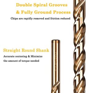 Cobalt Drill Bits, M35 HSS Metal Jobber Length Twist Drill Bit Set, Suitable for Drilling in Hard Metal, Stainless Steel, Cast Iron (1/4 in (10pcs))