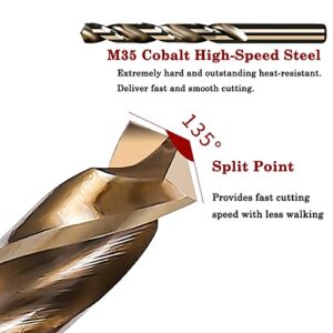 Cobalt Drill Bits, M35 HSS Metal Jobber Length Twist Drill Bit Set, Suitable for Drilling in Hard Metal, Stainless Steel, Cast Iron (1/4 in (10pcs))