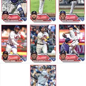 2023 Topps Series 1 Atlanta Braves Team Set of 12 Cards: Kenley Jansen(#30), William Contreras(#68), Ozzie Albies(#81), Ian Anderson(#114), Raisel Iglesias(#115), Marcell Ozuna(#125), Ronald Acuña Jr.(#150), A.J. Minter(#159), Atlanta Braves(#168), Michae