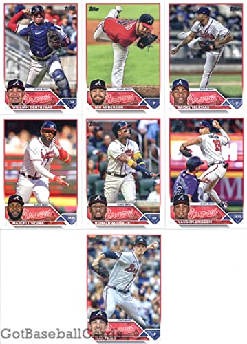 2023 Topps Series 1 Atlanta Braves Team Set of 12 Cards: Kenley Jansen(#30), William Contreras(#68), Ozzie Albies(#81), Ian Anderson(#114), Raisel Iglesias(#115), Marcell Ozuna(#125), Ronald Acuña Jr.(#150), A.J. Minter(#159), Atlanta Braves(#168), Michae