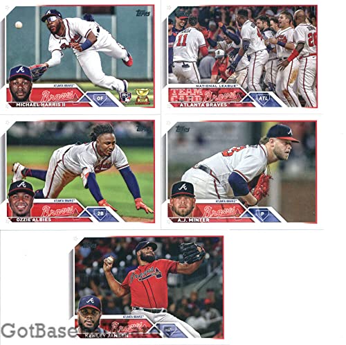 2023 Topps Series 1 Atlanta Braves Team Set of 12 Cards: Kenley Jansen(#30), William Contreras(#68), Ozzie Albies(#81), Ian Anderson(#114), Raisel Iglesias(#115), Marcell Ozuna(#125), Ronald Acuña Jr.(#150), A.J. Minter(#159), Atlanta Braves(#168), Michae