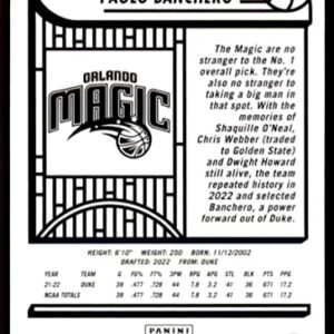 2022-23 Panini NBA Hoops #231 Paolo Banchero NM-MT RC Rookie Orlando Magic Basketball Trading Card NBA