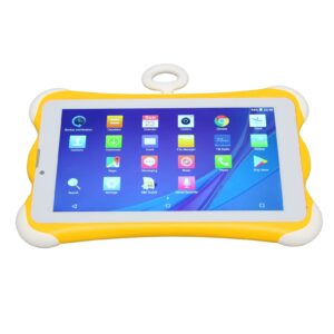 vingvo wifi kids tablet, 7 inch easy access eye protection hd display yellow kids tablet triple slot for watching cartoons (us plug)