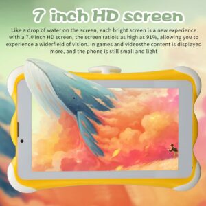 VINGVO WiFi Kids Tablet, 7 Inch Easy Access Eye Protection HD Display Yellow Kids Tablet Triple Slot for Watching Cartoons (US Plug)