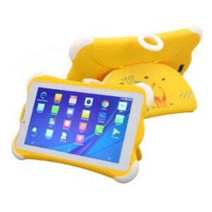 VINGVO WiFi Kids Tablet, 7 Inch Easy Access Eye Protection HD Display Yellow Kids Tablet Triple Slot for Watching Cartoons (US Plug)