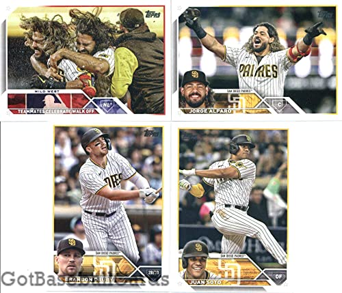 2023 Topps Series 1 San Diego Padres Team Set of 10 Cards: Juan Soto(#1), Brandon Drury(#14), Fernando Tatis Jr.(#23), Trent Grisham(#26), Jorge Alfaro(#46), Ha-Seong Kim(#57), Blake Snell(#208), Jake Cronenworth(#224), Yu Darvish(#279), Jorge Alfaro(#303