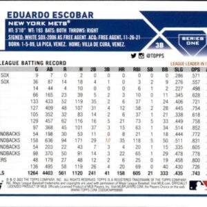 2023 TOPPS #118 EDUARDO ESCOBAR NEW YORK METS BASEBALL OFFICIAL TRADING CARD OF THE MLB