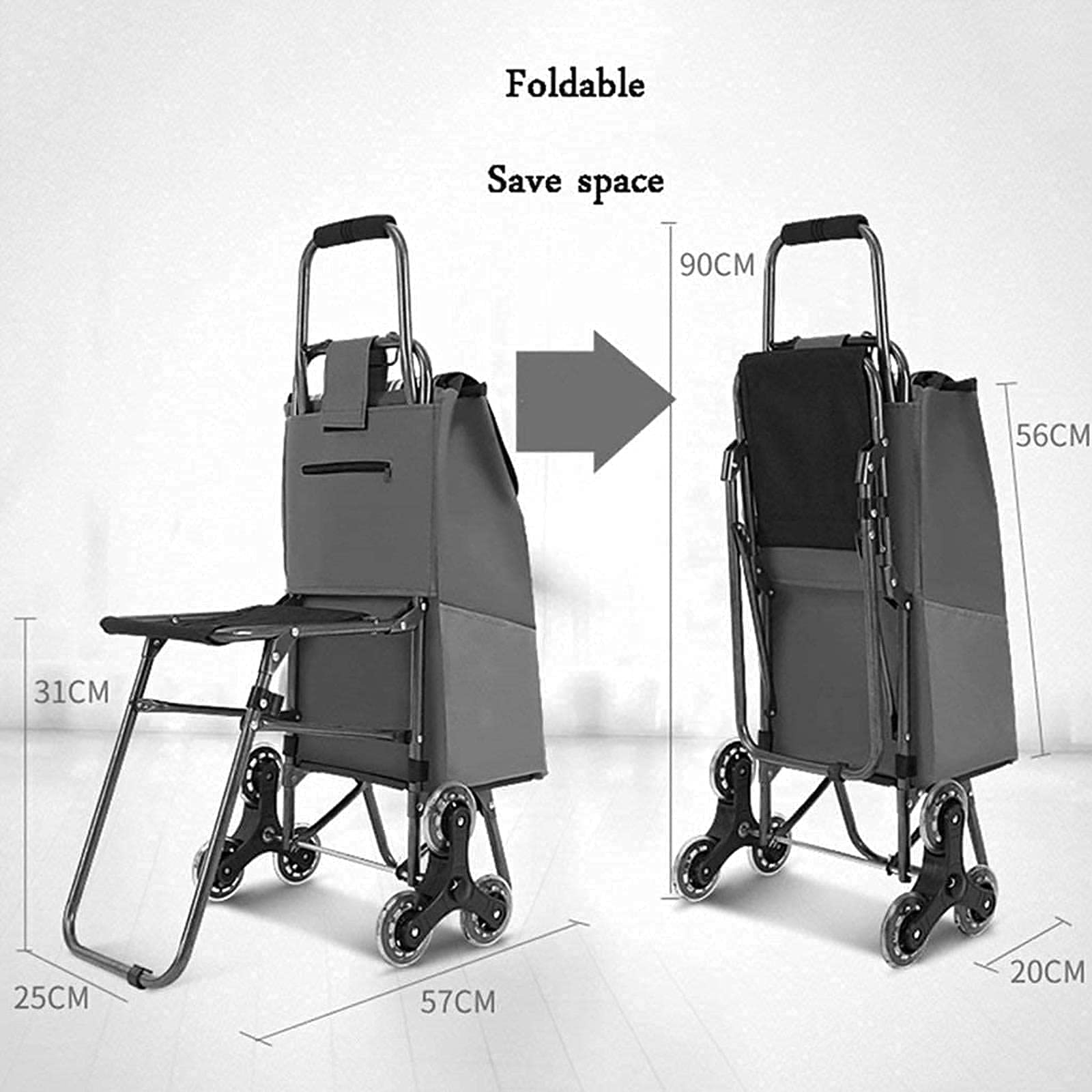 Shopping Trolley on Wheels Portable Shopping Cart Convenient Multi-Function Shopping Cart Climbing Stairs Folding Luggage with Chair Portable Side Bag Density Hand Trucks