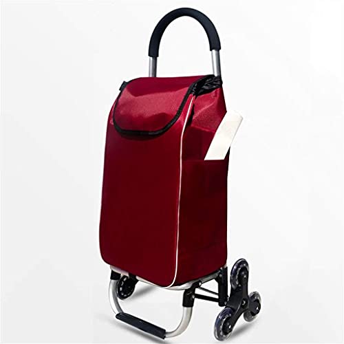 Shopping Trolley on Wheels Multi Function Shopping Cart Travel Aluminum Alloy Cart Collapsible Portable Three Rounds Lever Car Small Trailer Trolley Storage Hand Trucks,Red Wine ,Shopping Tr