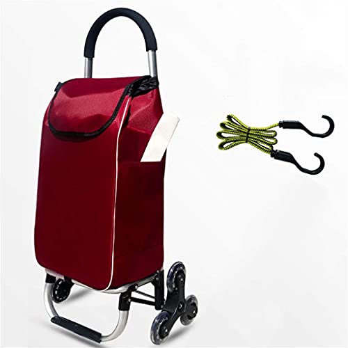 Shopping Trolley on Wheels Multi Function Shopping Cart Travel Aluminum Alloy Cart Collapsible Portable Three Rounds Lever Car Small Trailer Trolley Storage Hand Trucks,Red Wine ,Shopping Tr