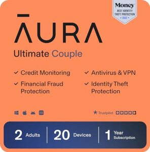 aura ultimate online safety suite | internet security & identity protection software | antivirus, vpn, password manager, dark web monitoring | couple plan, 1 year prepaid subscription [online code]