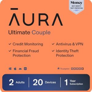 Aura Ultimate Online Safety Suite | Internet Security & Identity Protection Software | Antivirus, VPN, Password Manager, Dark Web Monitoring | Couple Plan, 1 Year Prepaid Subscription [Online Code]