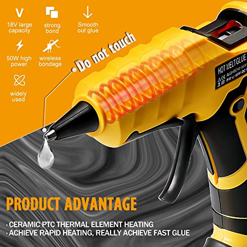 2AH Battery Cordless Hot Glue Gun for Dewalt, Suitable for Dewalt 18V Max Lithium-ion Battery, for Arts & DIY & Repairs, 30s Quick Preheat Hot Melt Glue Gun with 30 Pcs Glue Sticks(7 * 150mm)