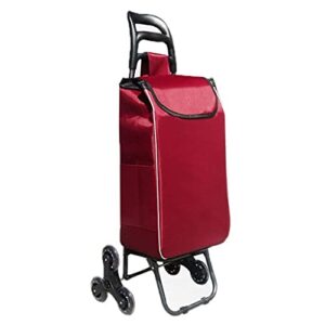 Shopping Trolley on Wheels Multi Function Shopping Cart Travel Climb Stairs Collapsible Portable Iron Art Supermarket Push Trailer Lever Cart Storage Hand Trucks,Diamond Red ,Shopping TRO