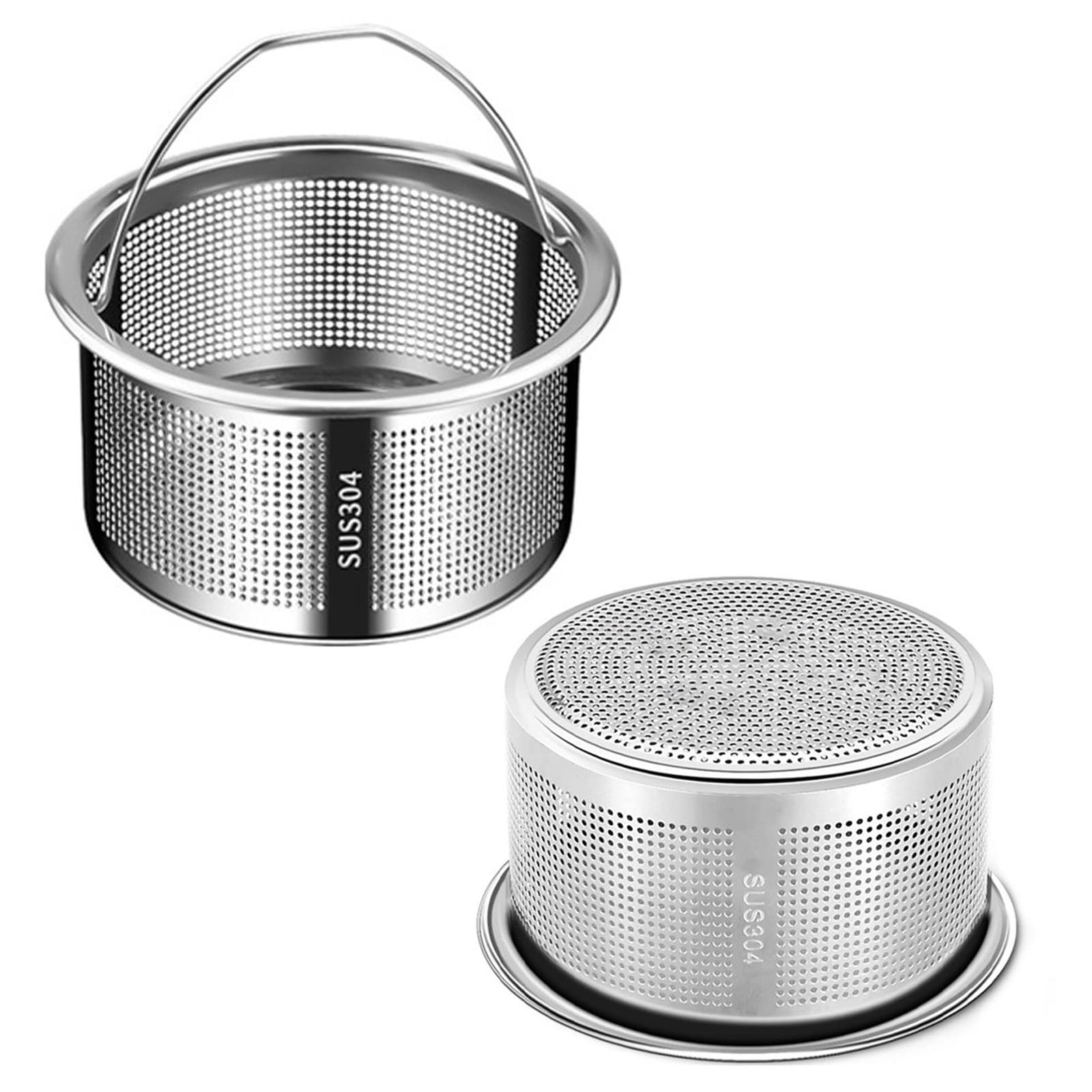 Kitchen Sink Strainer 304 Stainless Steel Rust Free, Kitchen Sink Drain Strainer with Handle 3" Diameter 1.6" Deep for Kitchen Sinks (2 Pack)