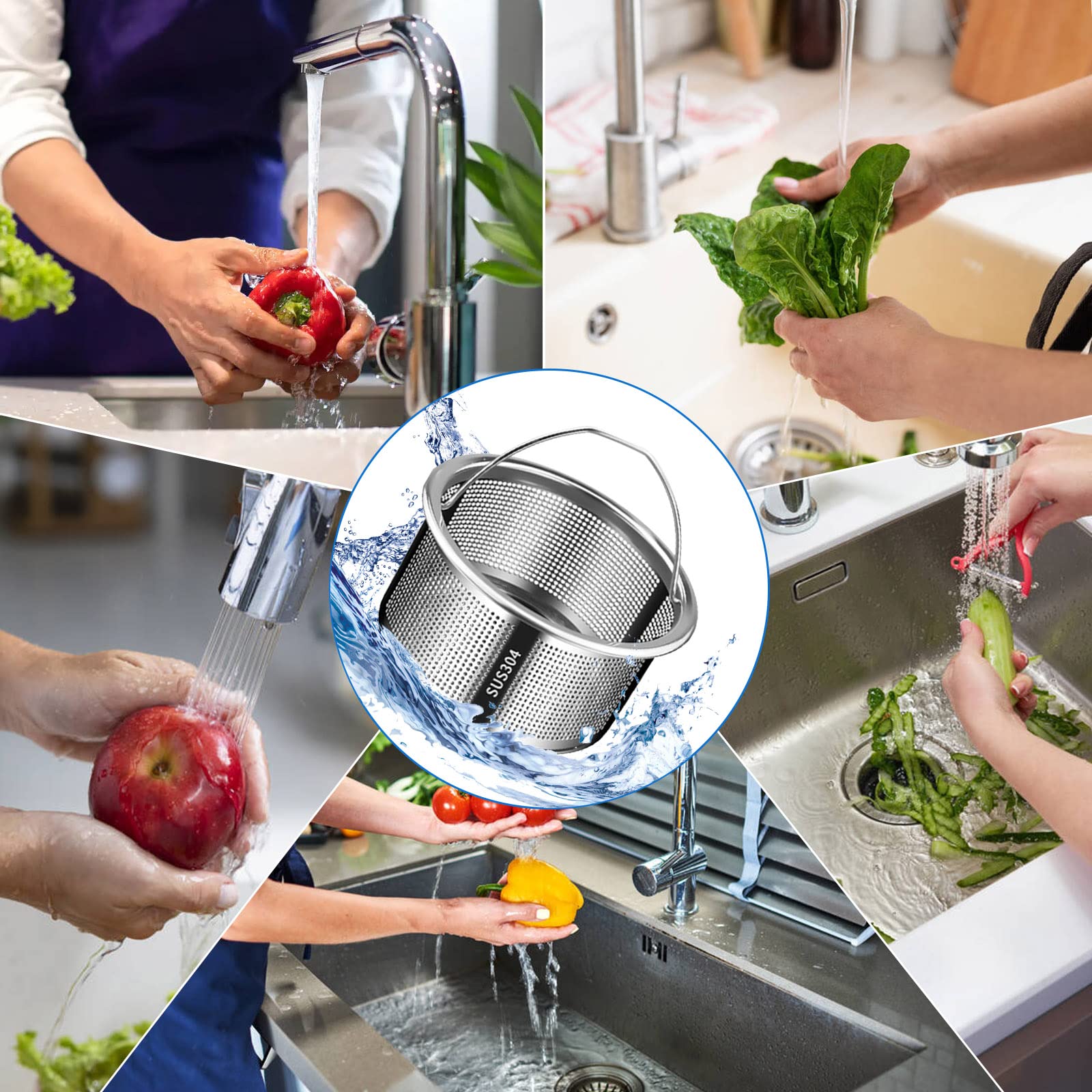 Kitchen Sink Strainer 304 Stainless Steel Rust Free, Kitchen Sink Drain Strainer with Handle 3" Diameter 1.6" Deep for Kitchen Sinks (2 Pack)