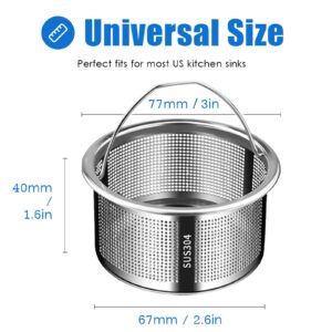 Kitchen Sink Strainer 304 Stainless Steel Rust Free, Kitchen Sink Drain Strainer with Handle 3" Diameter 1.6" Deep for Kitchen Sinks (2 Pack)