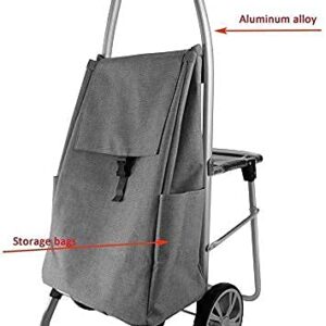 Shopping Trolley on Wheels Multi Function Shopping Cart Portable Seated Folding Trolley with Portable Waterproof Fabric Capacity Increased Storage Hand Trucks,Blue,60 * 100Cm ,Shoppin