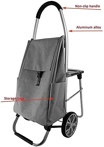 Shopping Trolley on Wheels Multi Function Shopping Cart Portable Seated Folding Trolley with Portable Waterproof Fabric Capacity Increased Storage Hand Trucks,Blue,60 * 100Cm ,Shoppin