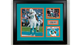 framed jaylen waddle miami dolphins facsimile laser engraved signature football 15"x12" 3 photo collage