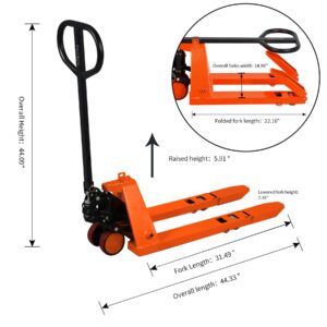 Tory Carrier Mini Hand Pallet Jack Truck, Small Manual Pallet Trucks with Foldable Forks and Foldable Handle 2200Lbs Capacity 31.5" Lx15 W Fork Size