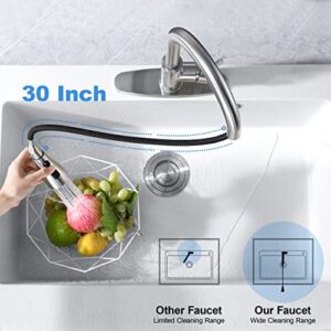 Brushed Nickel Pull Down Kitchen Faucet with Soap Dispenser - High Arc 3-Function Pull Out Kitchen Faucet, Stainless Steel Kitchen Sink Faucet with Pull Down Sprayer Single Hole Single Handle