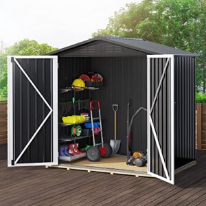 dwvo 6 x 4ft outdoor storage shed, large metal tool sheds, heavy duty storage house with lockable doors & air vent for backyard patio lawn to store bike, tool, lawnmower, waterproof, black