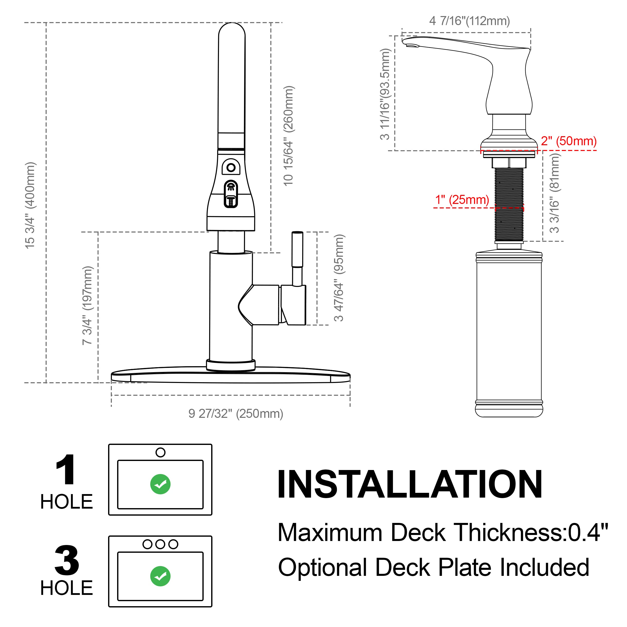 Matte Black Pull Down Kitchen Faucet with Soap Dispenser - High Arc 3-Function Pull Out Kitchen Faucet, Stainless Steel Kitchen Sink Faucet with Pull Down Sprayer Single Hole Single Handle