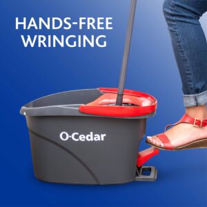 O-Cedar EasyWring Deep Clean Refill (4-Pack) | 40% More Cleaning Power | Microfiber Mop Refill + O-Cedar EasyWring Microfiber Spin Mop, Bucket Floor Cleaning System, Red, Gray