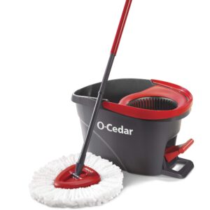 O-Cedar EasyWring Deep Clean Refill (4-Pack) | 40% More Cleaning Power | Microfiber Mop Refill + O-Cedar EasyWring Microfiber Spin Mop, Bucket Floor Cleaning System, Red, Gray