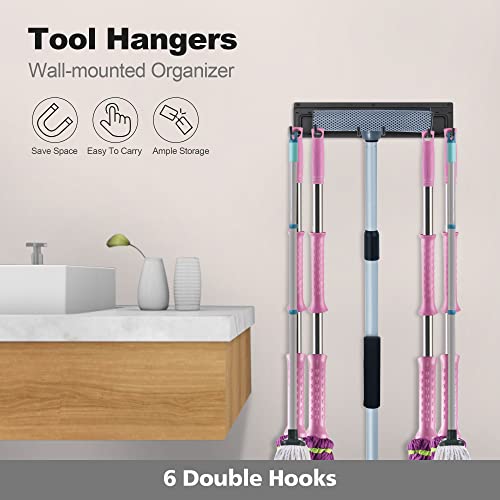 Garage Storage Tool Organizer Rack , Heavy Duty Sturdy Gardening Tool Organizers and Storage, Adjustable Garage Tool Organizer Wall Mount with 6 pairs of Long Hooks 59.5inch Tracks,Hold Up to 300lbs