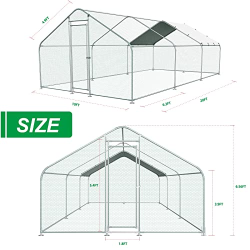 Unovivy Large Metal Chicken Coop Run, Outdoor Walk-in Poultry Cage Hen Run House Rabbits with Waterproof Cover and Secure Lock for Outside, Backyard and Farm (9.8'Lx19.7'W x6.4'H)