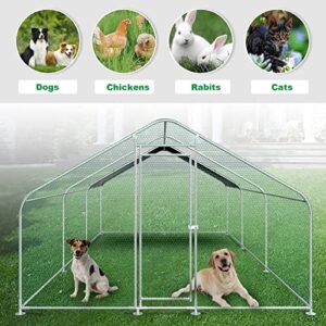 Unovivy Large Metal Chicken Coop Run, Outdoor Walk-in Poultry Cage Hen Run House Rabbits with Waterproof Cover and Secure Lock for Outside, Backyard and Farm (9.8'Lx19.7'W x6.4'H)