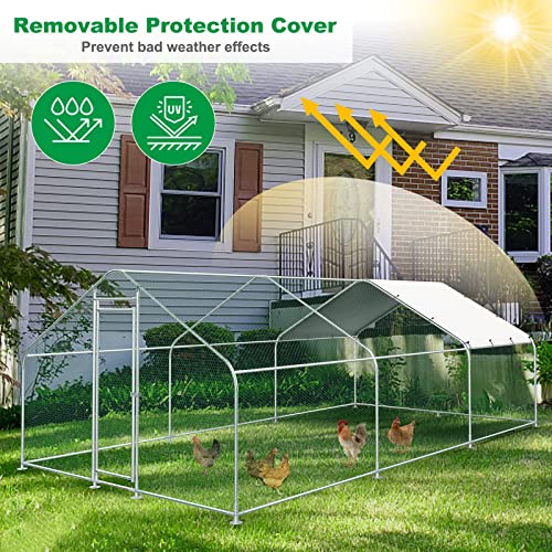 Unovivy Large Metal Chicken Coop Run, Outdoor Walk-in Poultry Cage Hen Run House Rabbits with Waterproof Cover and Secure Lock for Outside, Backyard and Farm (9.8'Lx19.7'W x6.4'H)